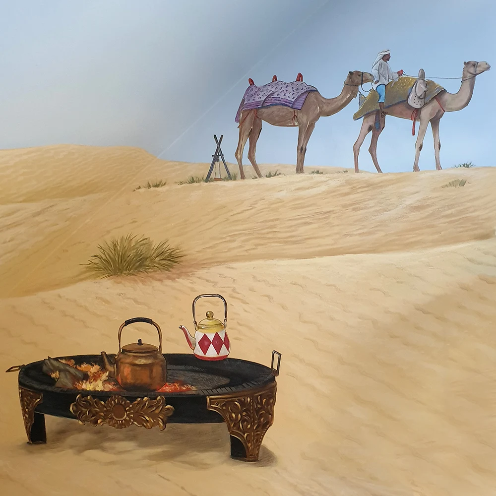 Wandmalerei für ein Jugendzimmer Thema DUBAI, Lagerfeuer