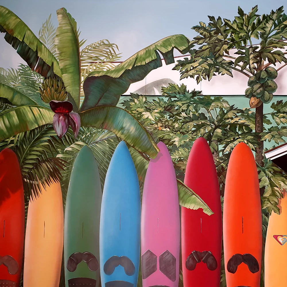 Wandgemälde im Nutzwedel Sonnentherapiezentrum, Surfbretter