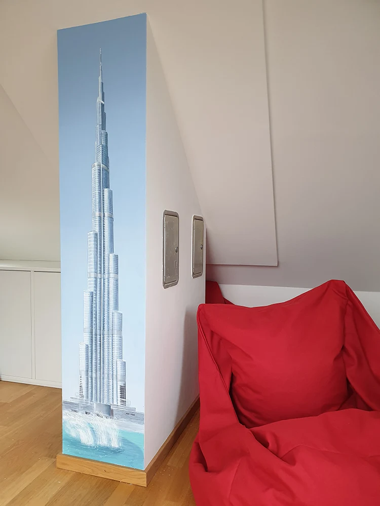 Wandmalerei des Burj Khalifa in Dubai