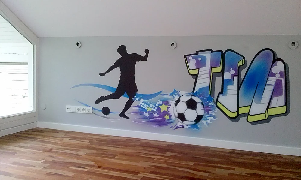 Wandmalerei im Kinderzimmer und Jugendzimmer - Fußball-Graffiti