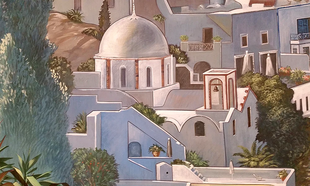 Wandmalerei Santorin, eine Insel der Kykladen