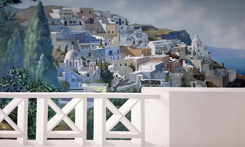 Wandmalerei Santorin, eine Insel der Kykladen