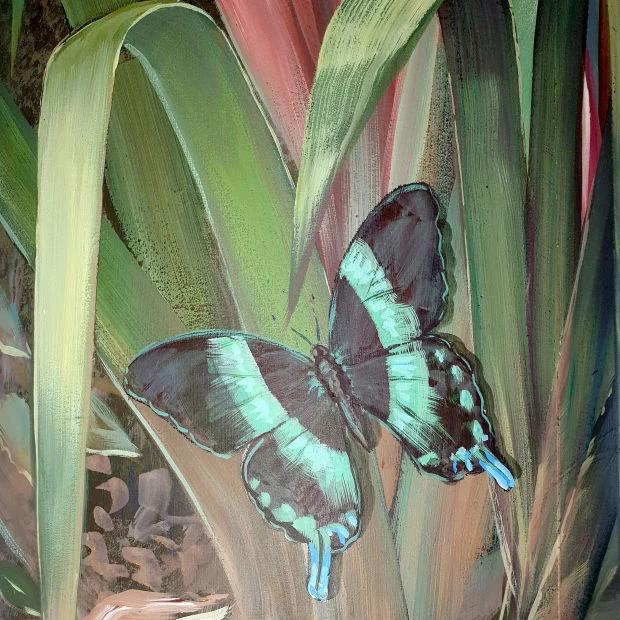 Wandmalerei und Illusionsmalerei im Büro. Dschungel, Trompe L'Oeil Malerei, Kunst im Büro, Malerei (Detail Schmetterling): Uwe Fehrmann