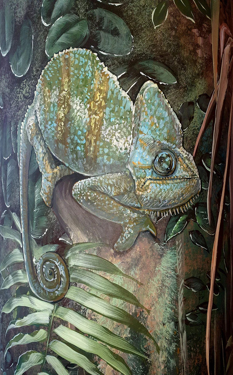 Trompe L'Oeil Malerei, Q1 Energie AG, Detail Chamäleon