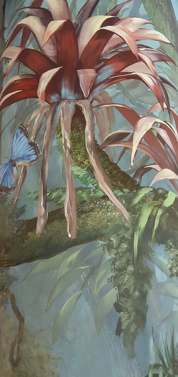 Trompe L'Oeil Malerei, Q1 Energie AG, Detail Urwaldpflanze